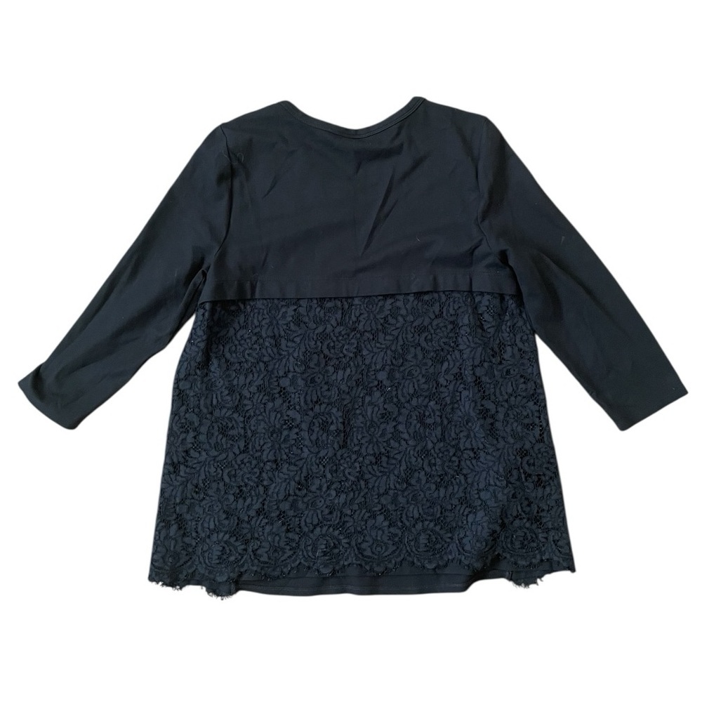 J.Jill Black Ponte Tunic Lace Design Blouse Size Medium 3/4 Sleeve mature casual